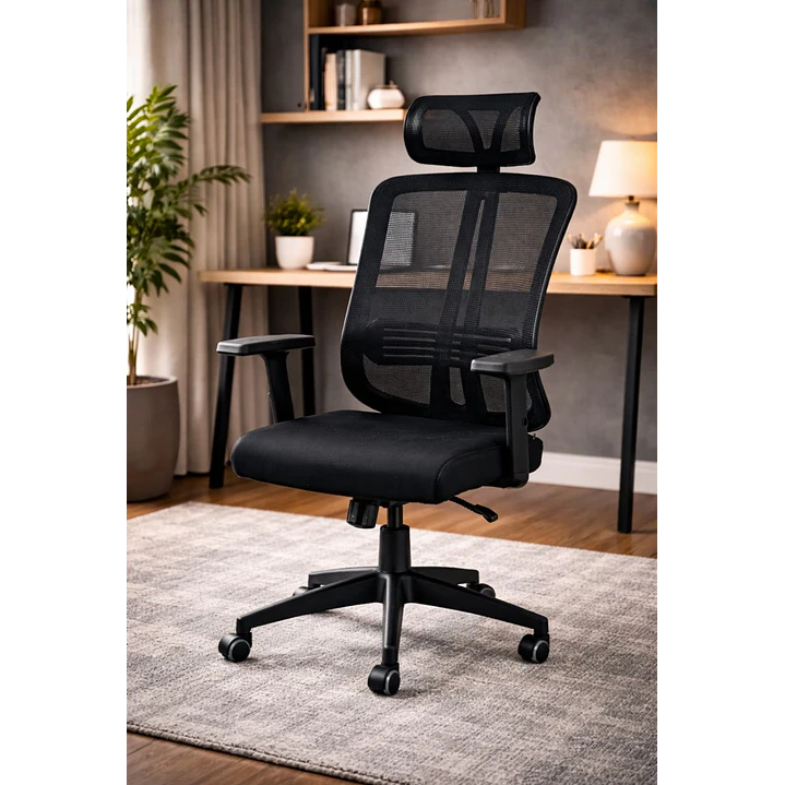 Silla de Oficina para Escritorio con Apoyacabeza Brazo Regulable Negra 2