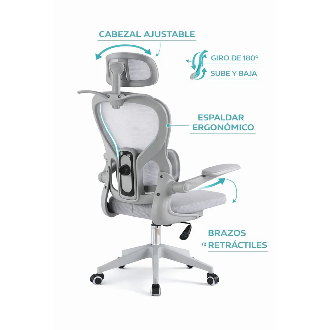 Silla Ergonomica de Oficina para Escritorio Gris 3