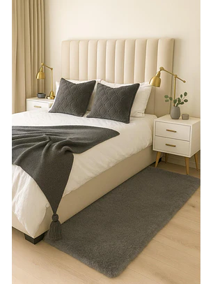 Alfombra Bajada De Cama Timmy Peluda Color Gris 55x145