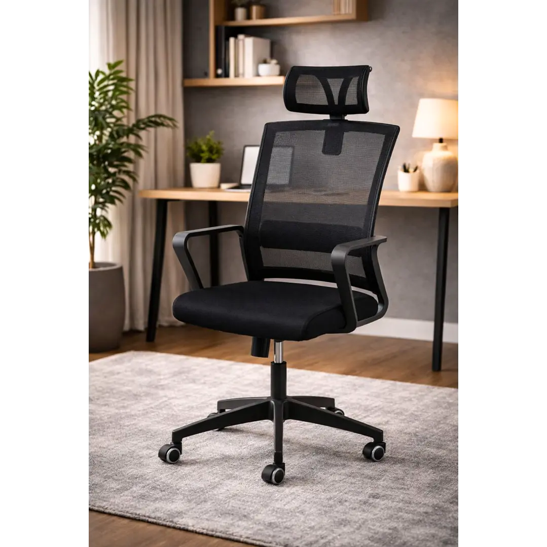 Silla de Oficina para Escritorio Mesh con Apoyacabeza Negra 2