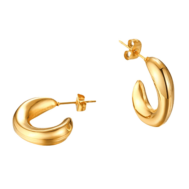 Pendientes onda retro en forma de C de acero inoxidable chapado en oro amarillo 3