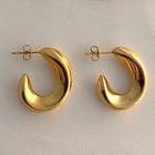 Pendientes onda retro en forma de C de acero inoxidable chapado en oro amarillo 1