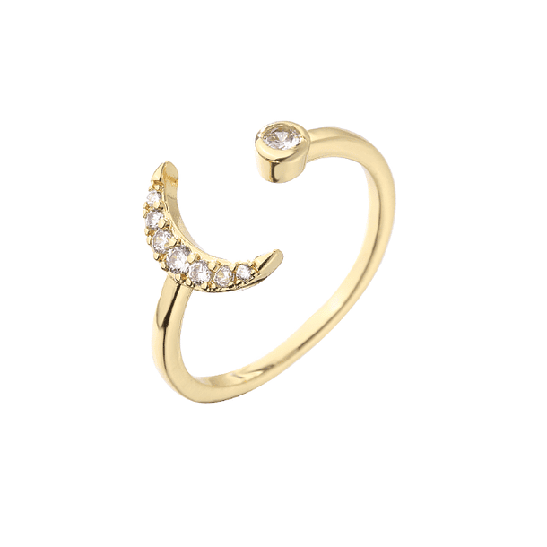 Anillo de luna dorada ajustable con brazo de media caña y diamante blanco de imitación 1