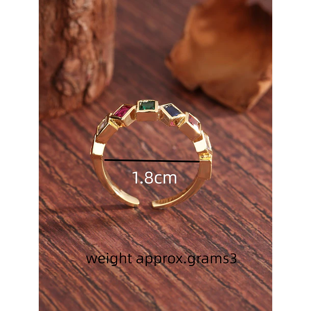 Anillo estilo vintage conpiedras sintéticas de colores en cortes varios en cobre chapado en oro 3