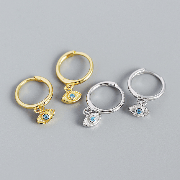 Pendientes de ojo turco en plata chapado en oro amarillo con circón azul natural 2