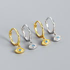 Pendientes de ojo turco en plata chapado en oro amarillo con circón azul natural 3