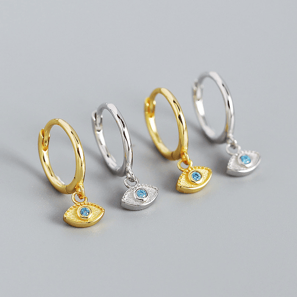 Pendientes de ojo turco en plata chapado en oro amarillo con circón azul natural 3