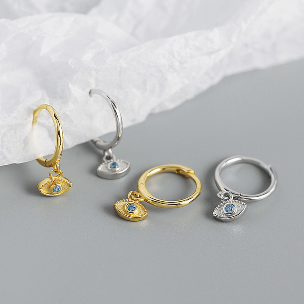 Pendientes de ojo turco en plata chapado en oro amarillo con circón azul natural 5