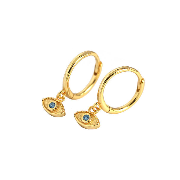 Pendientes de ojo turco en plata chapado en oro amarillo con circón azul natural 1