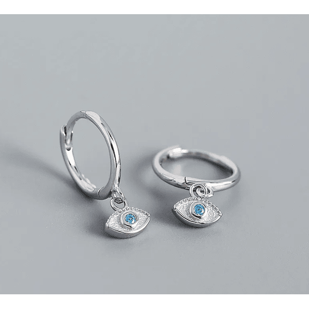 Pendientes de ojo turco en plata ley .925 con circón azul natural 1