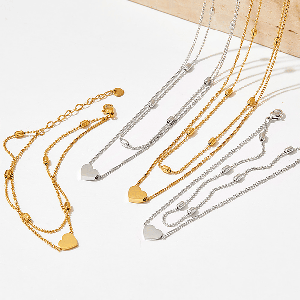 Collar en capas para enamorados con dije corazón en acero inoxdiable 4