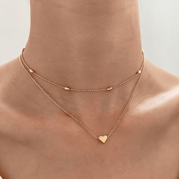 Collar en capas para enamorados con dije corazón en acero inoxdiable 1