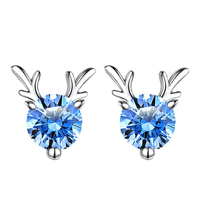 Broqueles de asta con diamante azul de imitación redondo