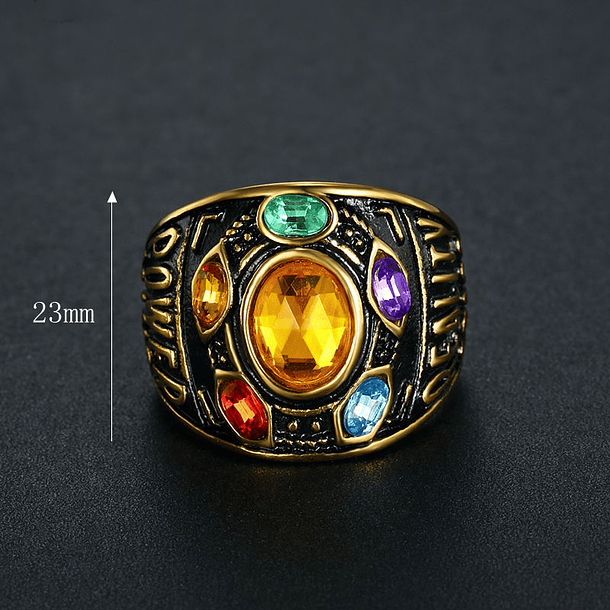 Anillo de caballero con piedras del infinito multicolores y grabados en acero titanio chapado 2