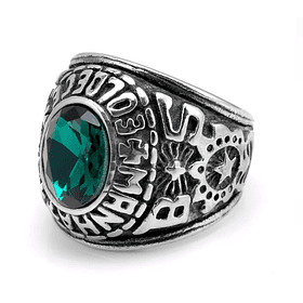 Anillo para caballero estilo punk con esmeralda de imitación en corte oval en acero inoxidable