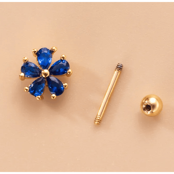 Piercing estilo flor con zafiros azules de imitación en cobre blanco 1