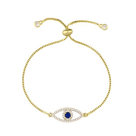 Pulsera ojo que todo lo ve con zafiro azul de imitación y circonias blancas en cobre chapado en oro amarillo de 18k