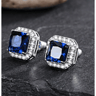 Broqueles con zafiro azul de imitacion corte cojín rodeados de circonias blancas en cobre blanco 1