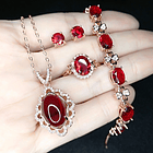 Conjunto de 4 piezas con granate rojo de imitación en cobre chapado en oro rosa (incluye anillo, aretes, pulsera, dije y cadena) 1