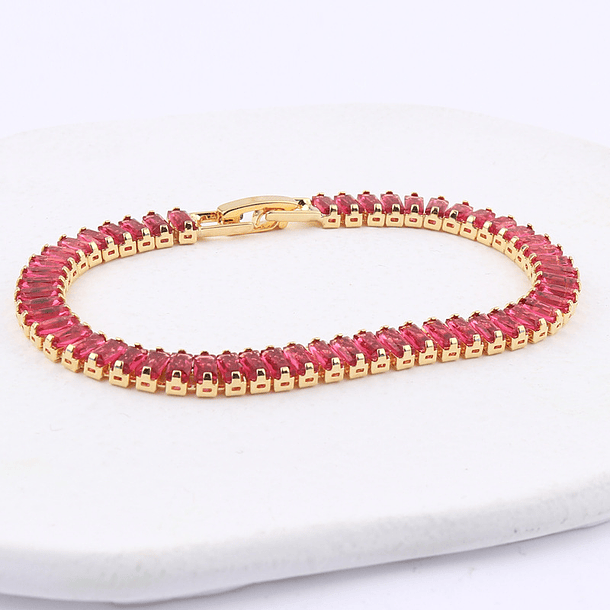 Pulsera con circonias rosa intenso corte octágono en cobre chapado en oro amarillo 1