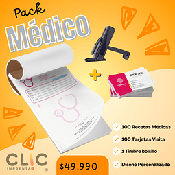 Pack 1 Recetas Médicas + 1 Timbre de bolsillo + 100 Tarjetas