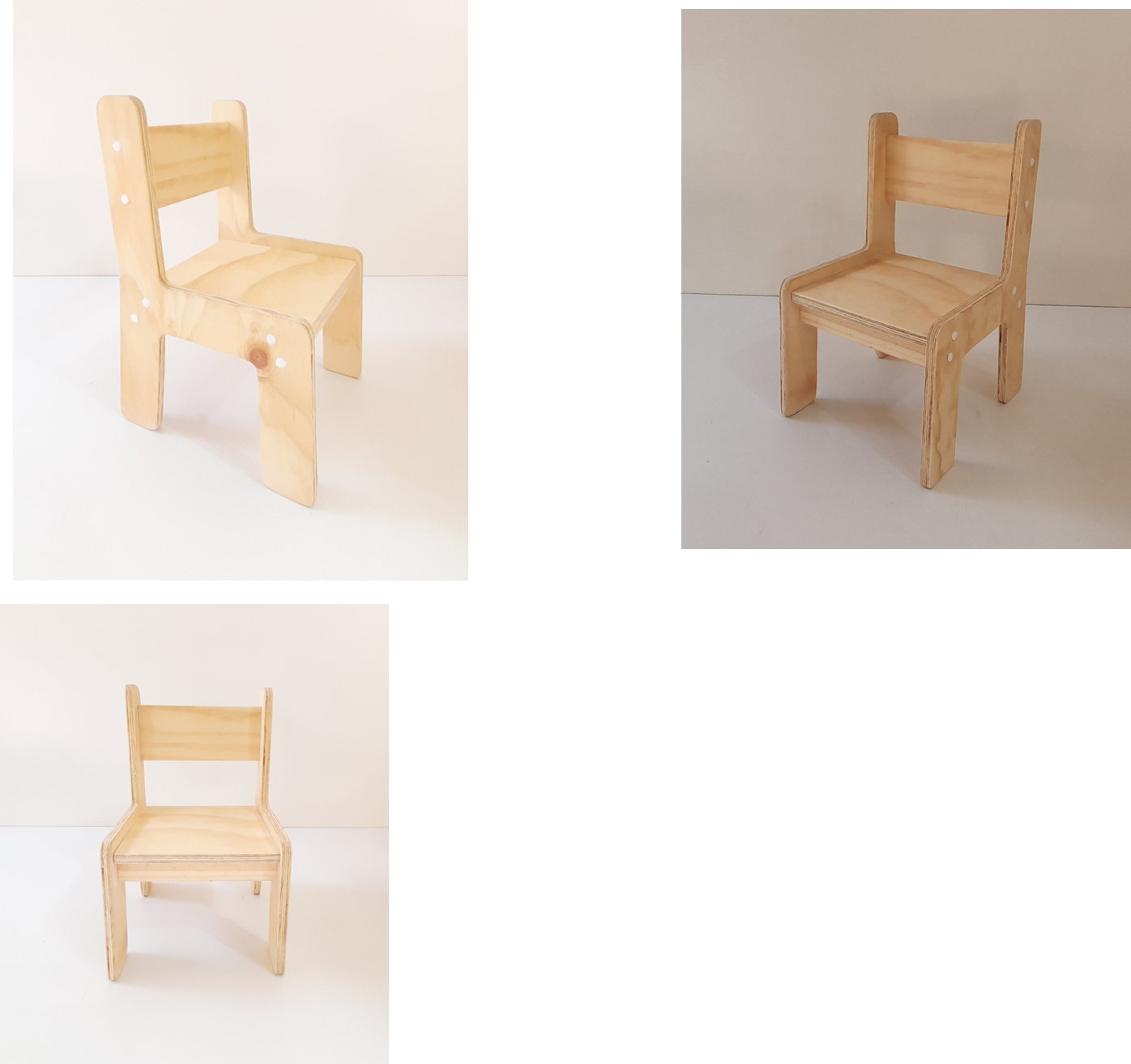 Silla de madera de pino con detalle de curvas