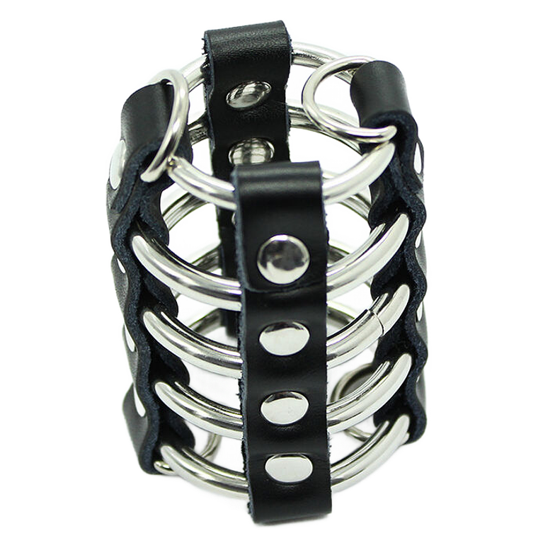 OHMAMA FETISH - GAIOLA PARA PÊNIS COM ANÉIS DE METAL E ALAS DE COURO 1