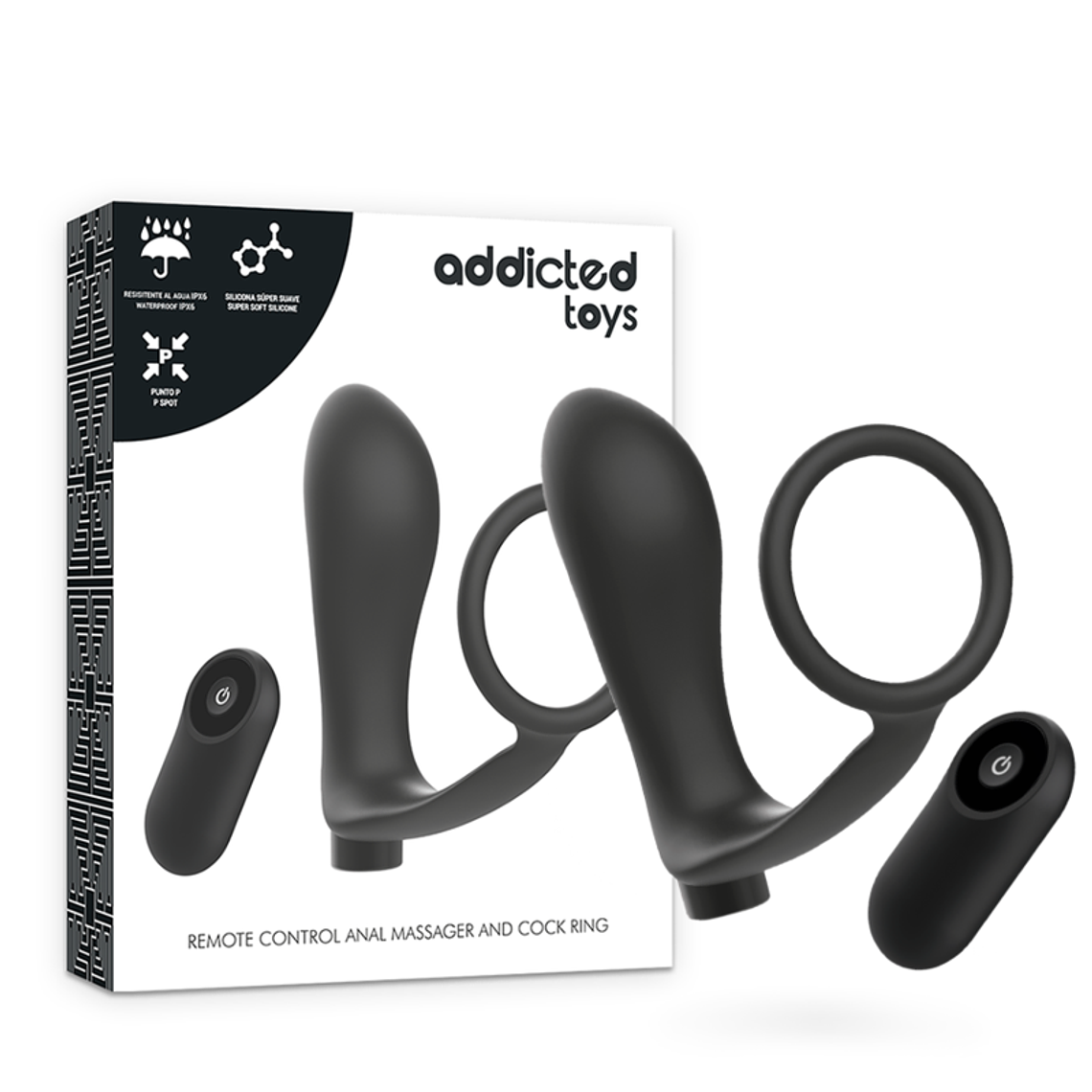 ADDICTED TOYS - ANEL DE PÊNIS COM CONTROLE REMOTO PLUG ANAL PRETO RECARREGVEL 1