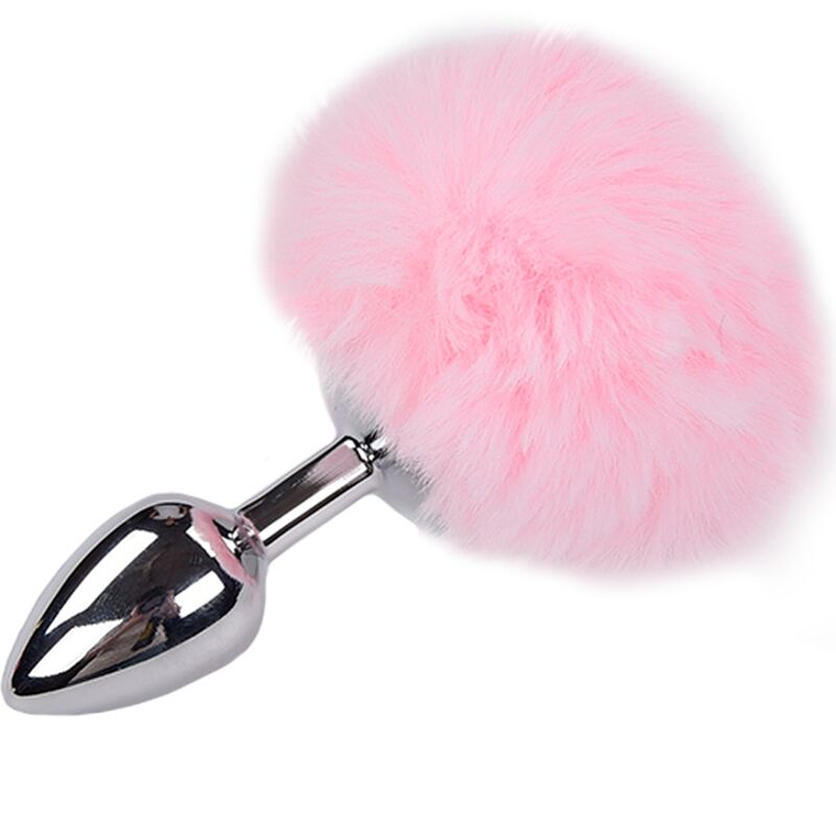 ALIVE - PLUG PRAZER ANAL METAL LISO FLUFFY ROSA TAMANHO M 1