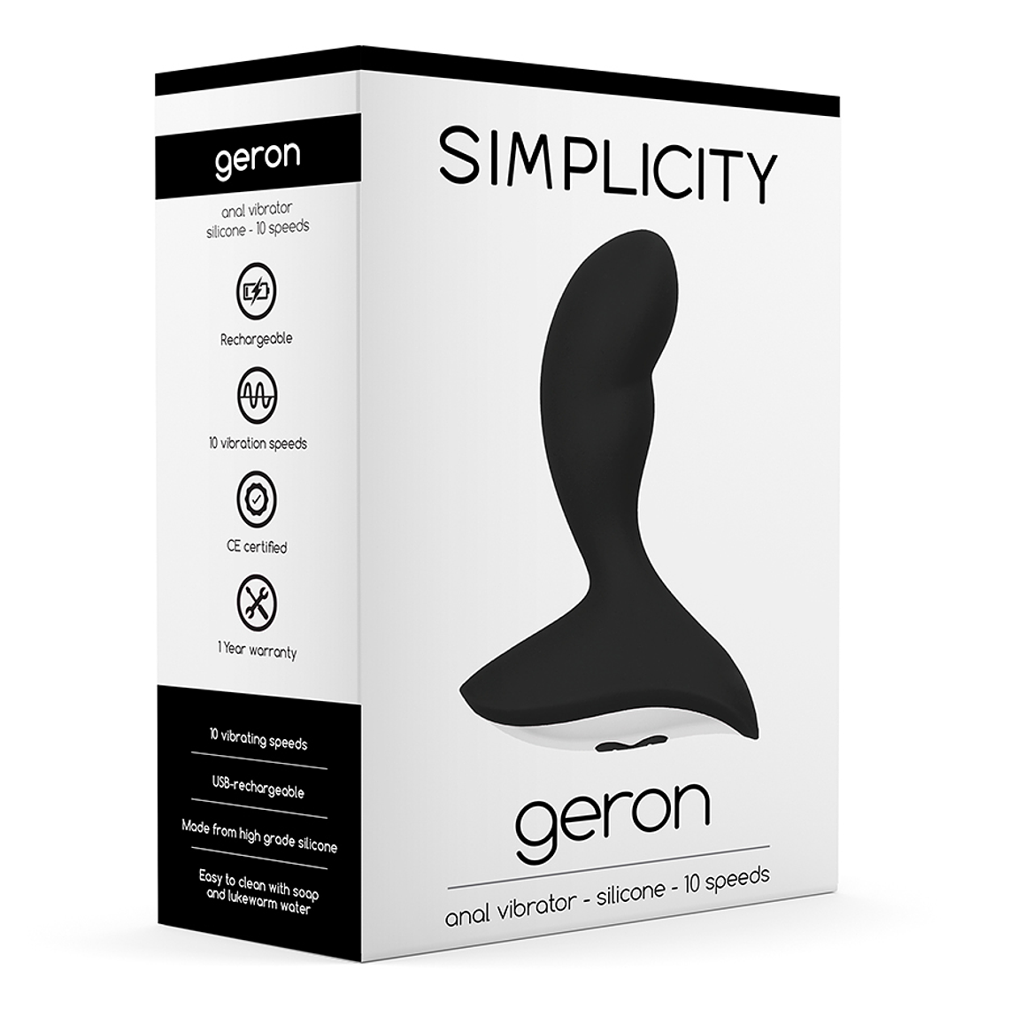VIBRADOR ANAL RECARREGÁVEL GERON SIMPLICITY PRETO 3