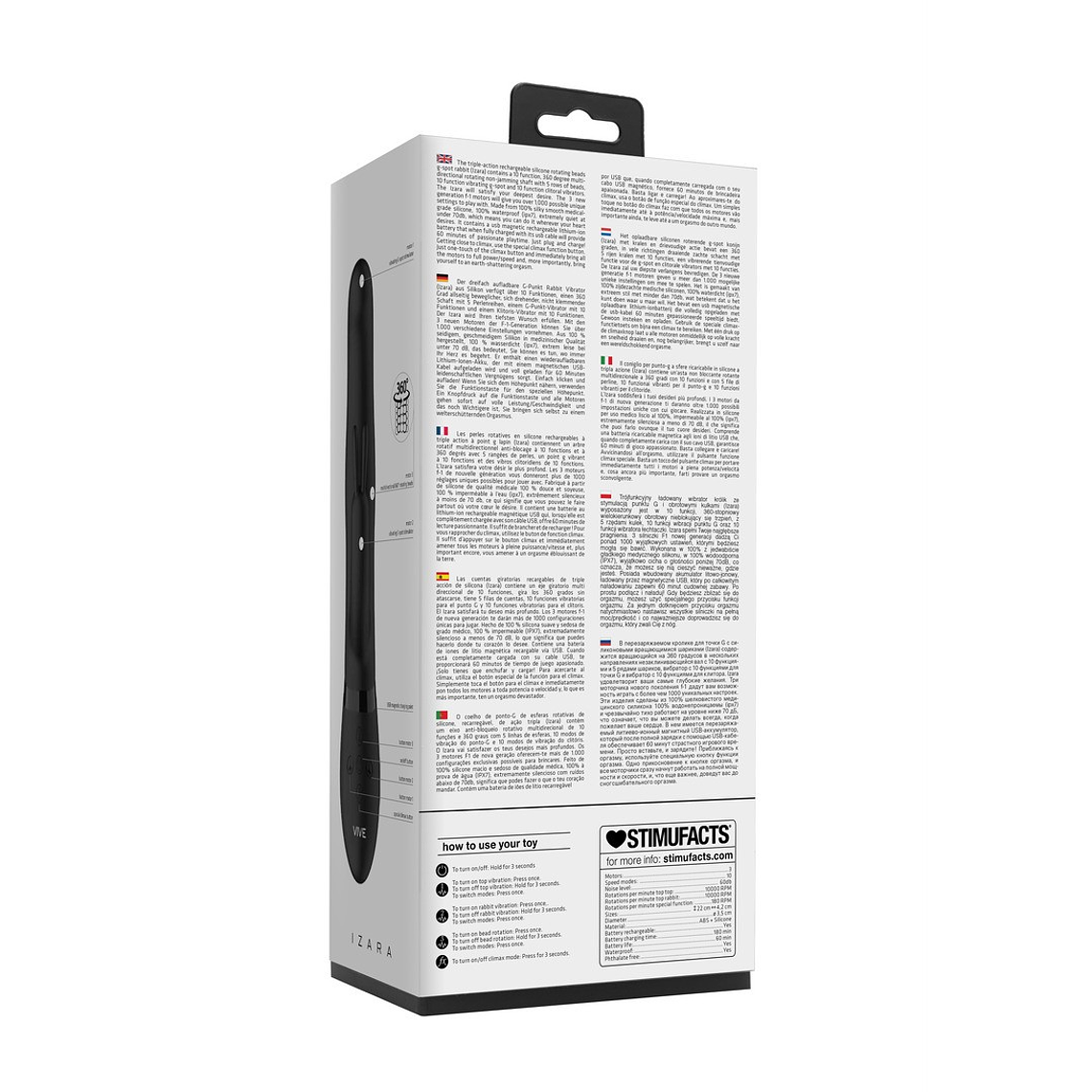 VIBRADOR IZARA ROTATING BEADS RABBIT BLACK VIVE 3