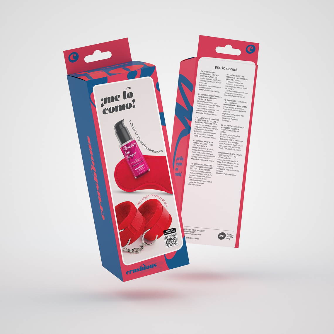 ME LO COMO CONJUNTO DE ALGEMAS DE VELCRO + VENDA ACETINADA E LUBRIFICANTE BEIJÁVEL DE MORANGO CRUSHIOUS 9