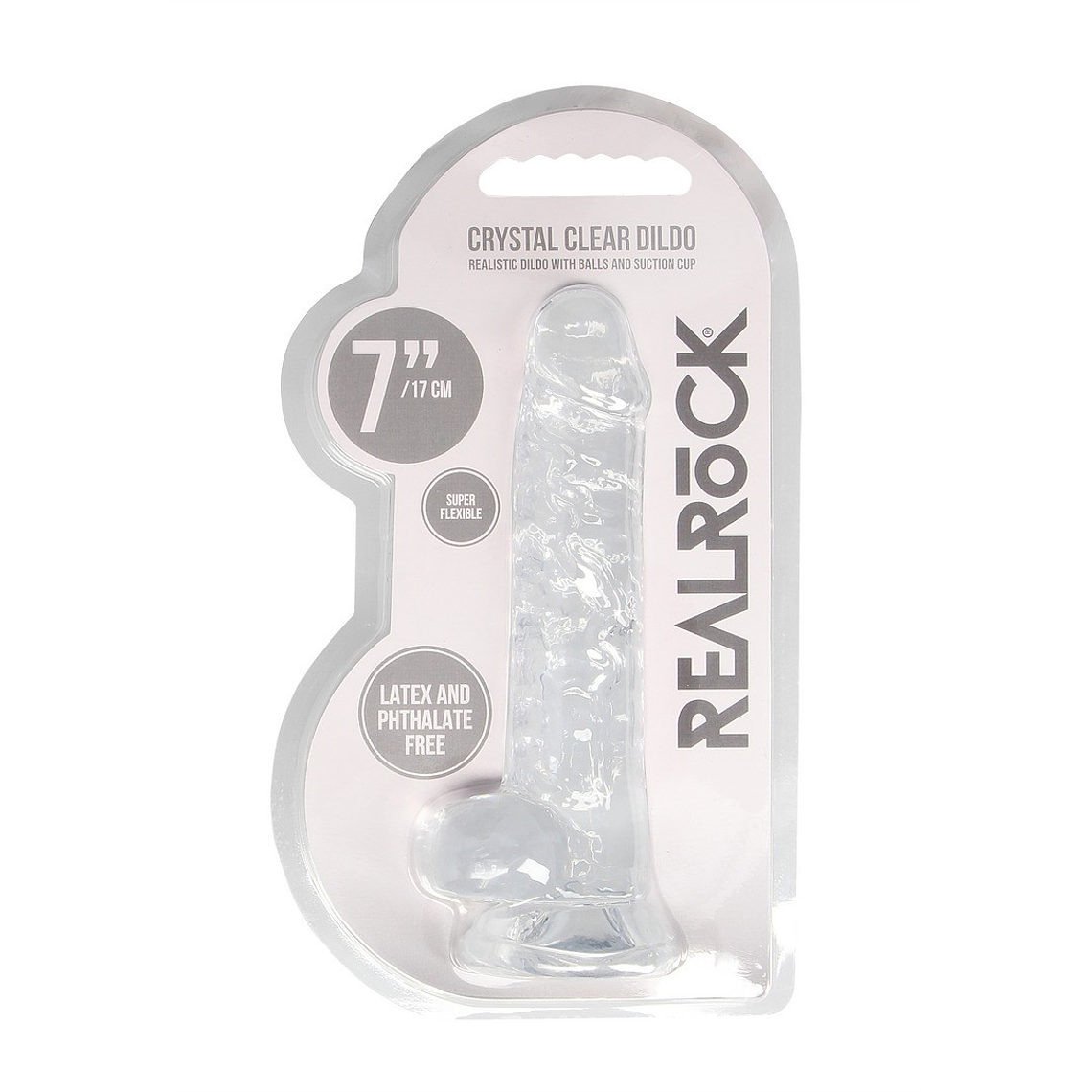 DILDO REALISTA COM TESTÍCULOS CRYSTAL CLEAR 7 /18 CM TRANSPARENTE REALROCK 2