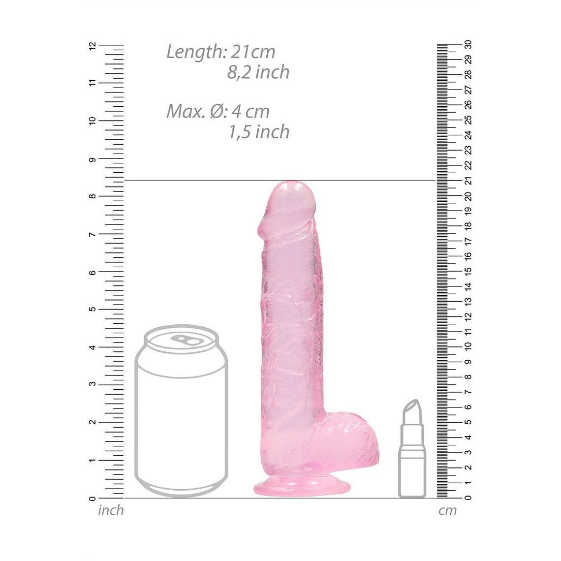 DILDO REALISTA COM TESTÍCULOS CRYSTAL CLEAR 8 /21 CM ROSA REALROCK 6
