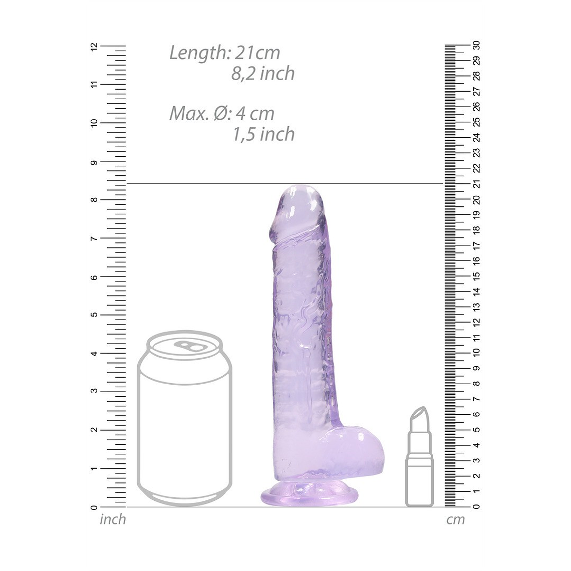 DILDO REALISTA COM TESTÍCULOS CRYSTAL CLEAR 8 /21CM ROXO REALROCK 6