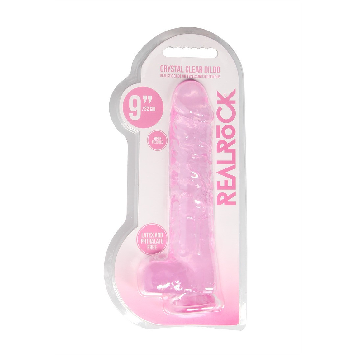 DILDO REALISTA COM TESTÍCULOS CRYSTAL CLEAR 9 /23 CM ROSA REALROCK 2