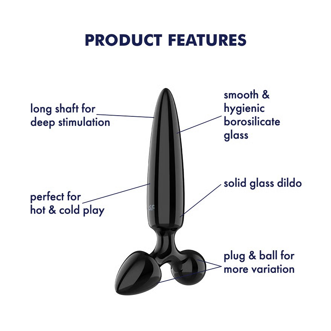 DILDO DE VIDRO COM PLUG TRIPLE CRYSTAL 1 PRETO SATISFYER 2