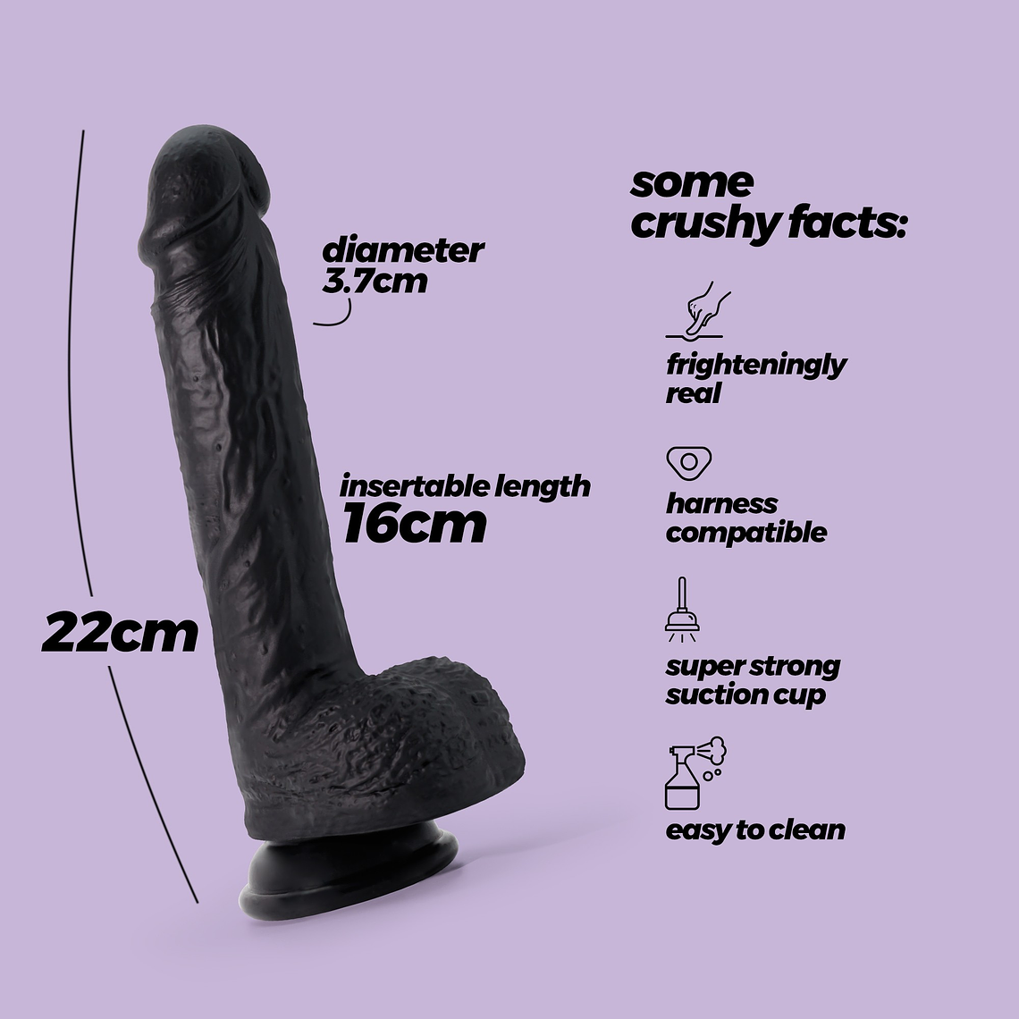 DILDO DE SILICONE LÍQUIDO INVIKTUS 8 CRUSHIOUS PRETO 8