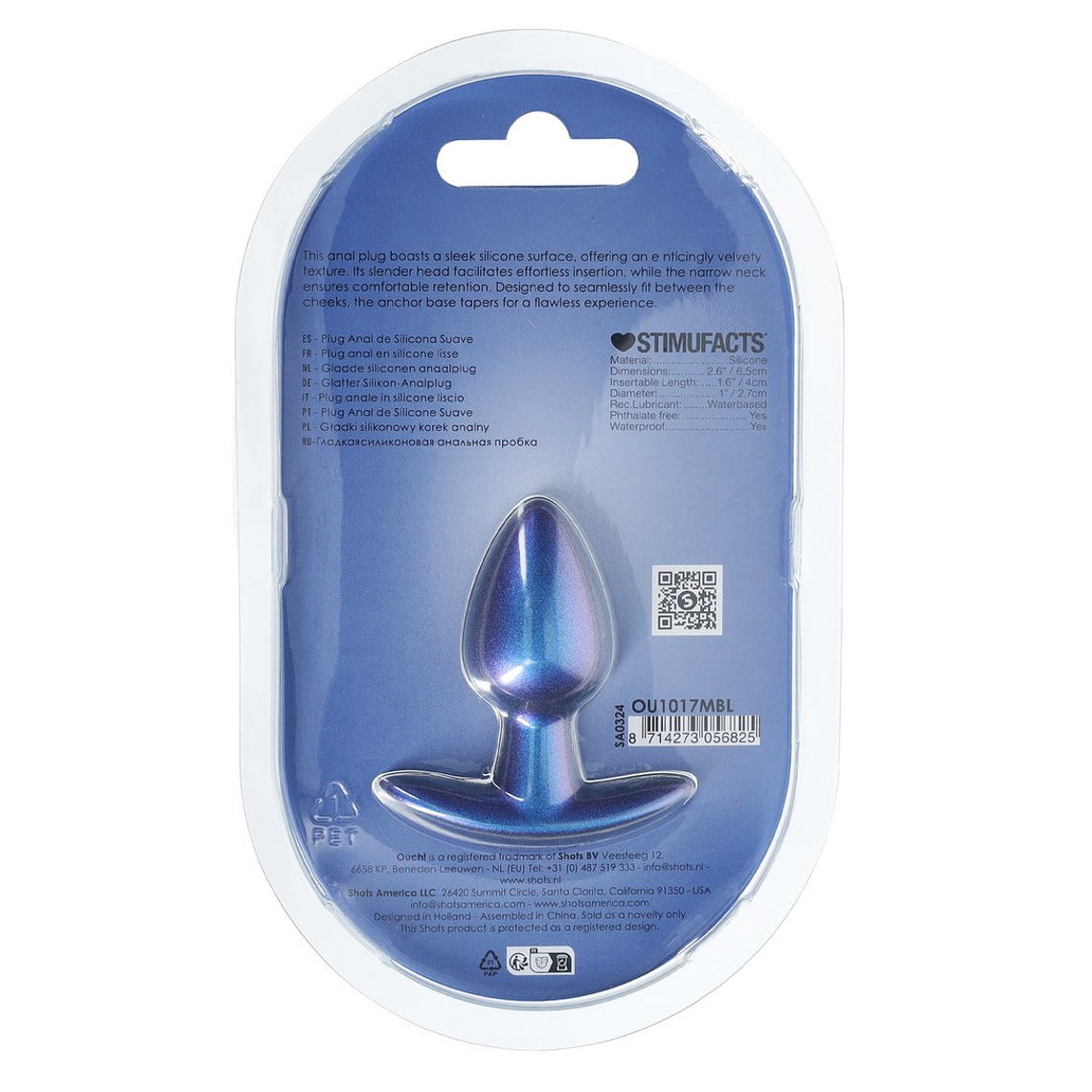 PLUG ANAL SMOOTH SILICONE SMALL 2.6 /6,5 CM METALLIC BLUE OUCH! 3