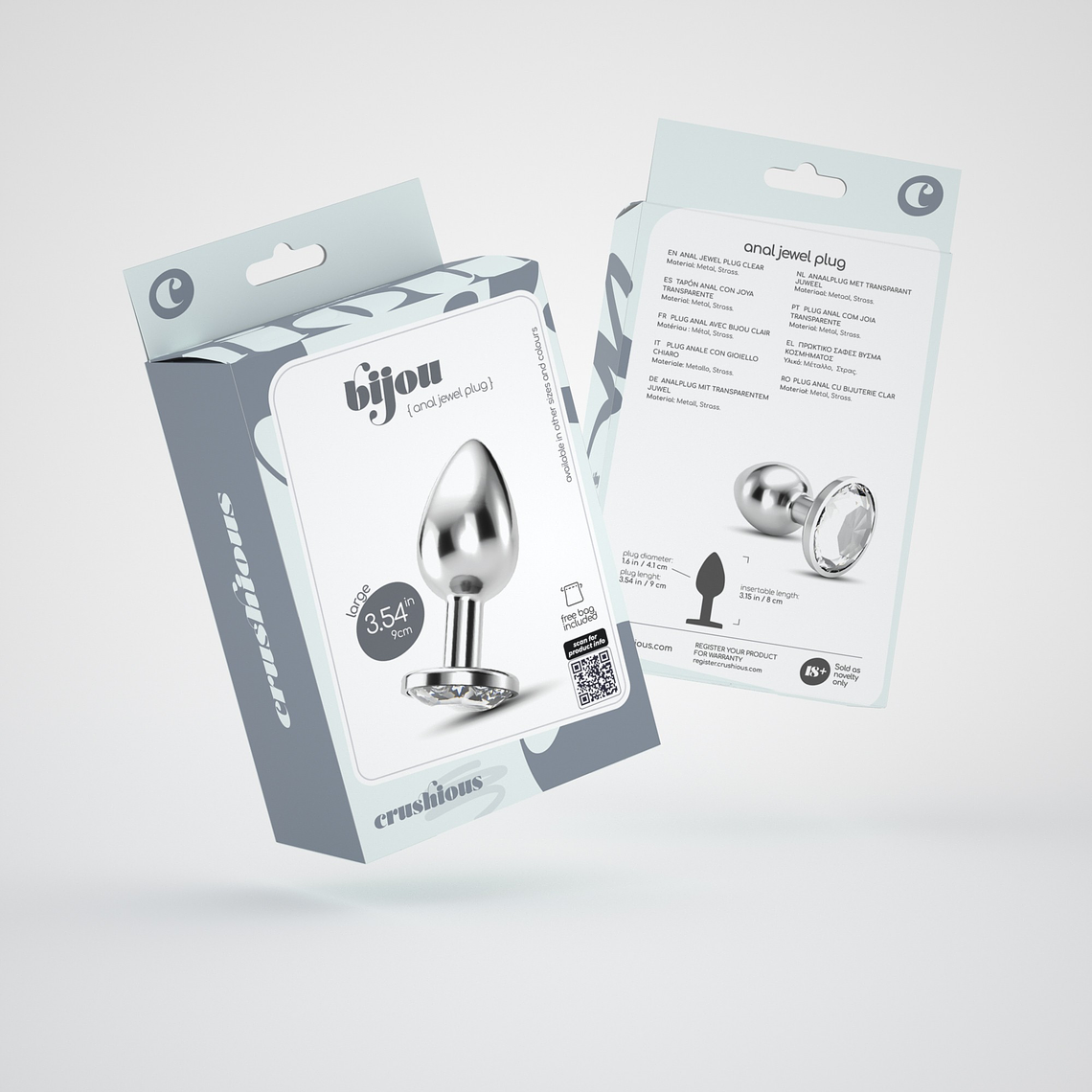 PLUG ANAL JOIA BIJOU TRANSPARENTE GRANDE CRUSHIOUS COM BOLSA AVELUDADA GRÁTIS 8