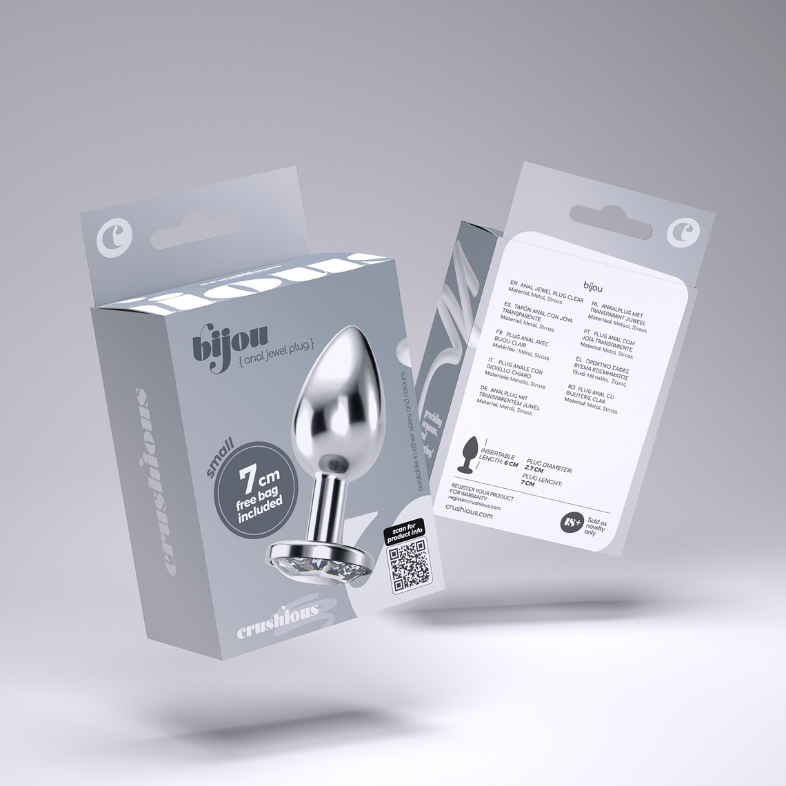 PLUG ANAL JOIA BIJOU TRANSPARENTE PEQUENO CRUSHIOUS COM BOLSA AVELUDADA GRÁTIS 10