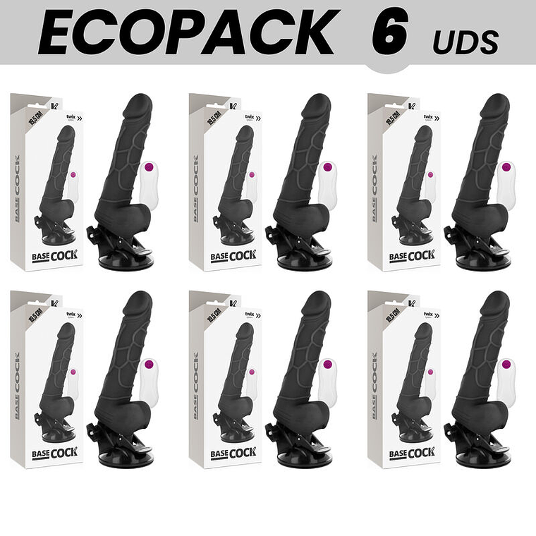 ECOPACK 6 UNIT - BASECOCK VIBRADOR REALISTA CONTROLE REMOTO PRETO COM TESTÍCULOS 19.5 CM -O- 4 CM 1