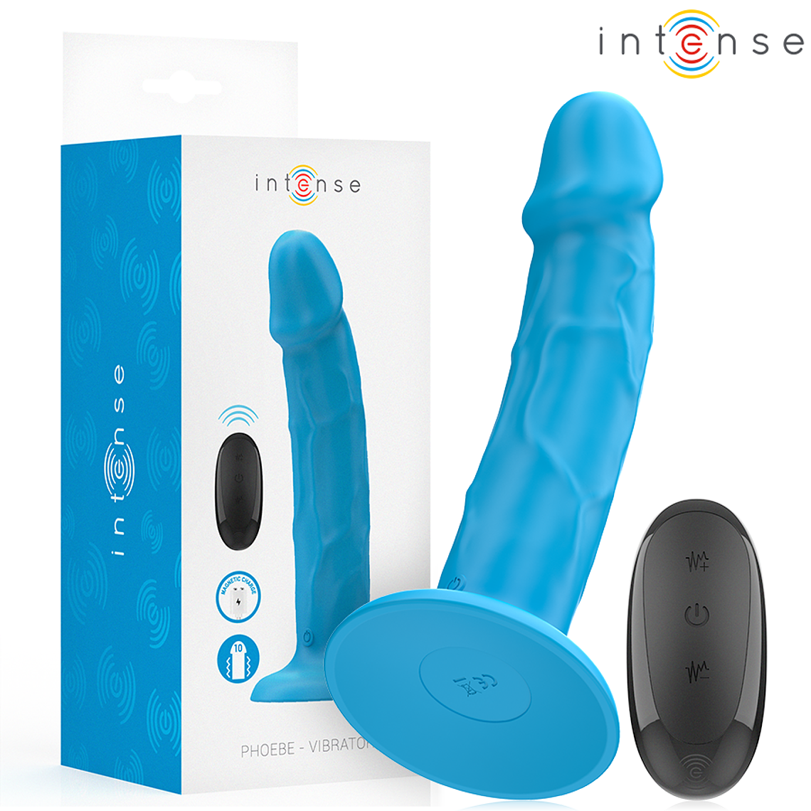 INTENSE - VIBRADOR REALÍSTICO PHOEBE 10 VIBRAÇÕES CONTROLE REMOTO AZUL 1