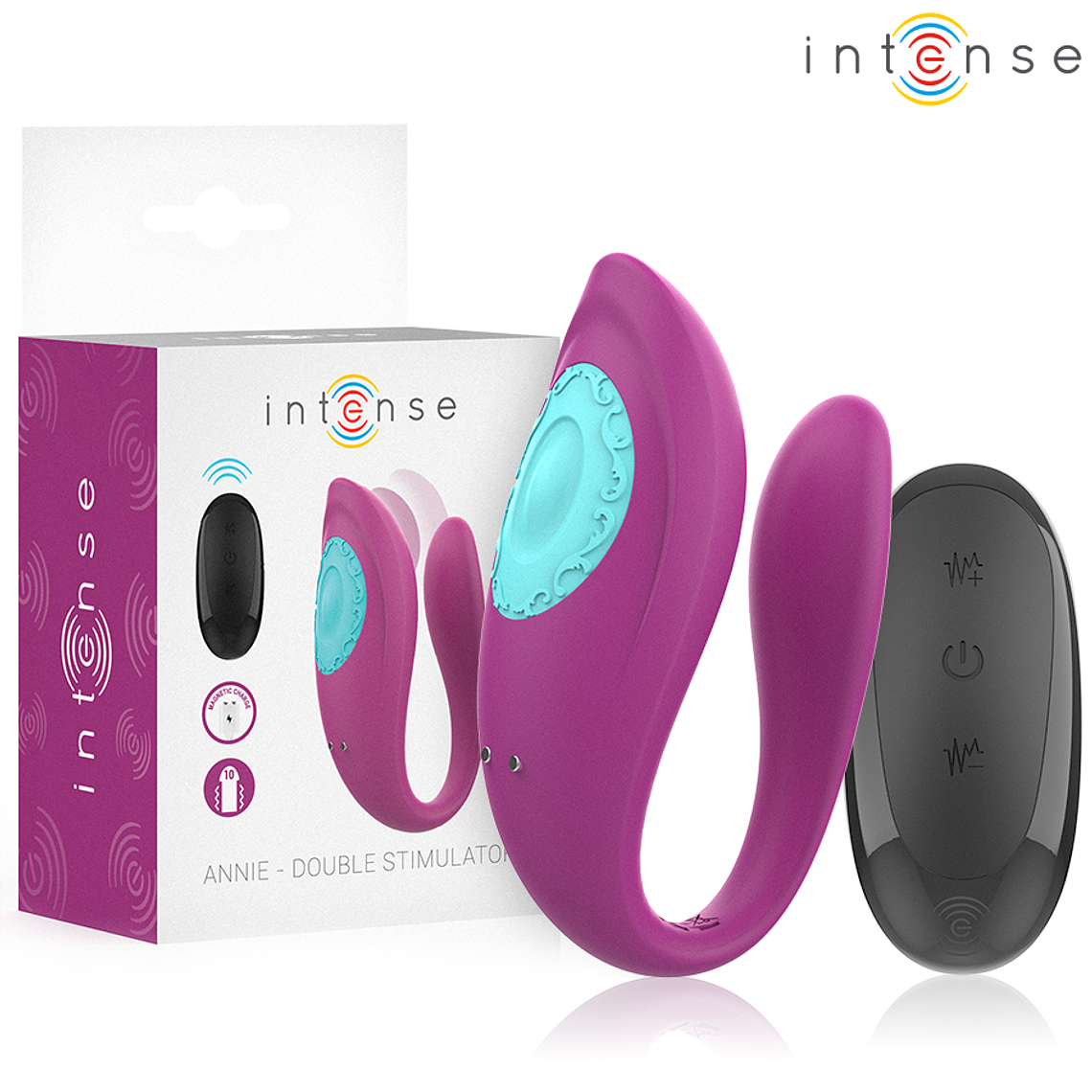 INTENSE - ANNIE VIBRADOR E ESTIMULADOR EM FORMA DE U ROXO CONTROLE REMOTO 1