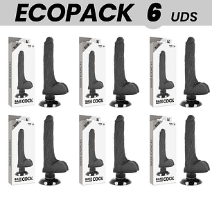 ECOPACK 6 UNIT - BASECOCK VIBRADOR REALÍSTICO 2-1 PRETO 18.5 CM -O- 4 CM