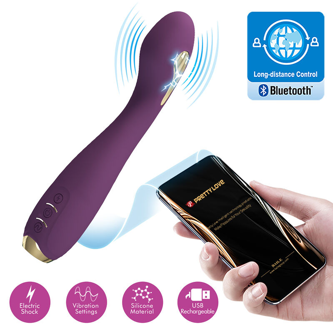 PRETTY LOVE - HECTOR VIBRADOR ELECTROSHOCK POR APP CONTROL ROXO 1