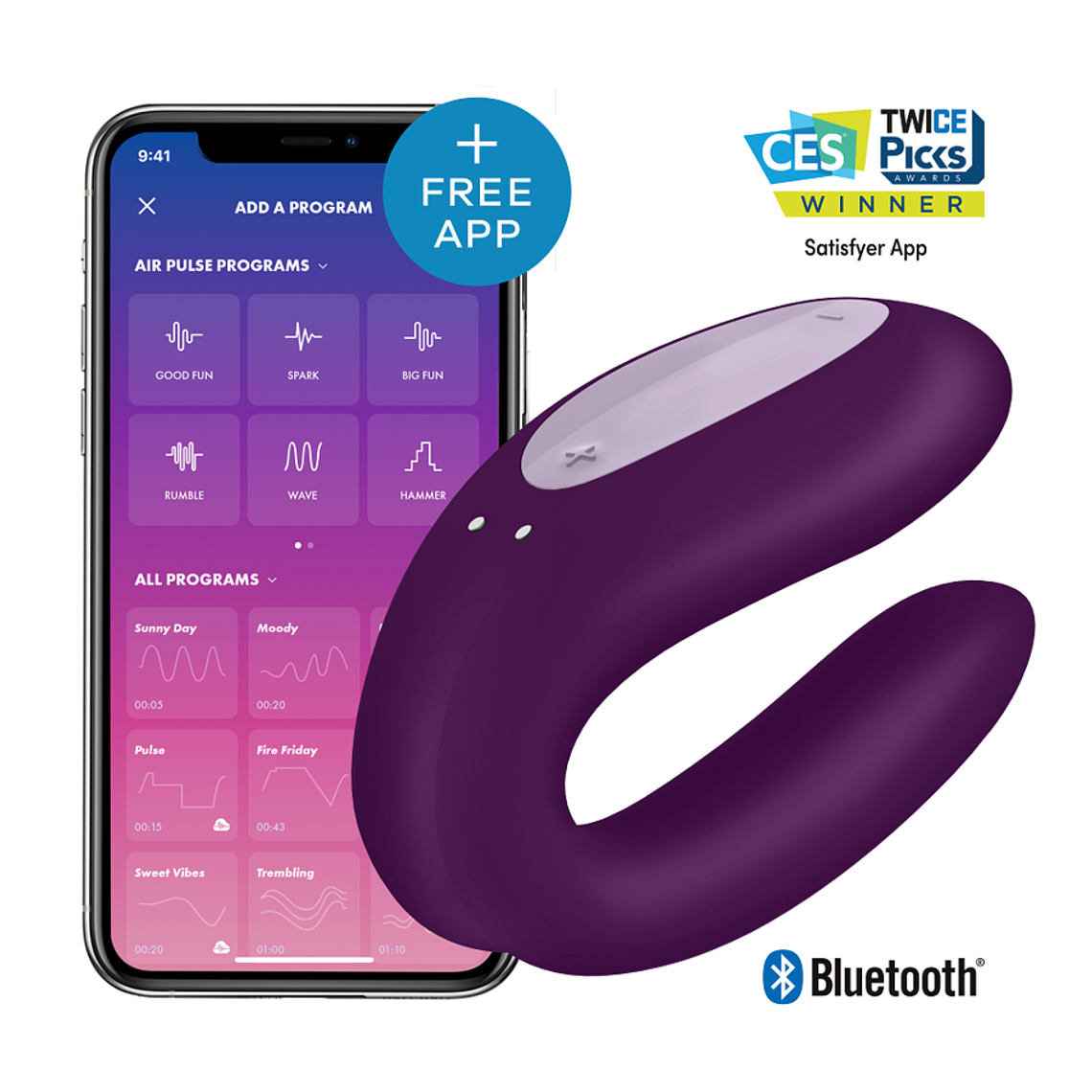 SATISFYER - DOUBLE JOY CON APP ROXO 1