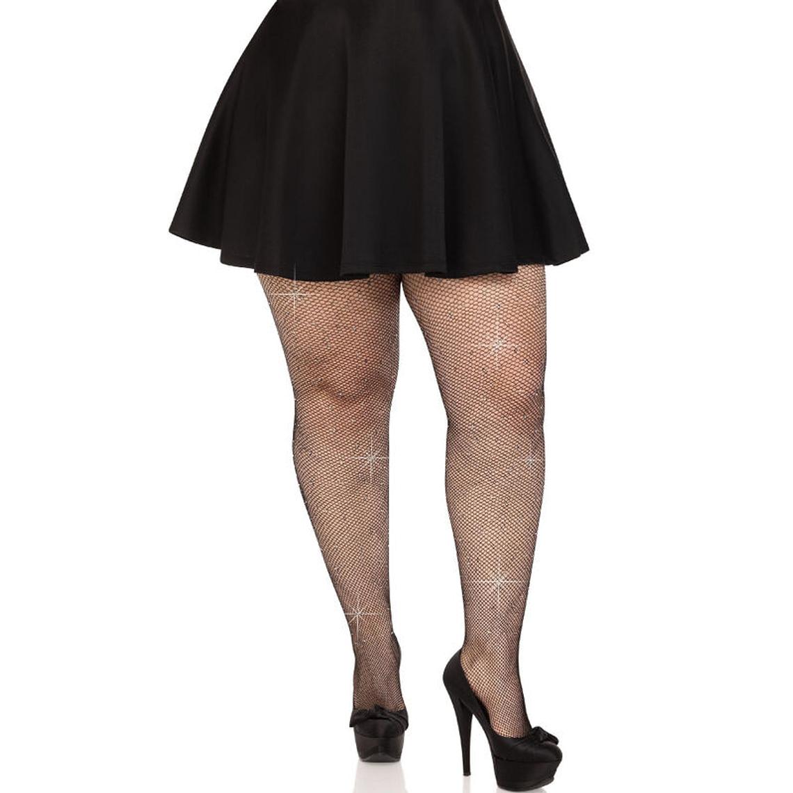 LEG AVENUE - MEIAS DE MALHA CRISTALIZADA PRETAS PLUS SIZE 1