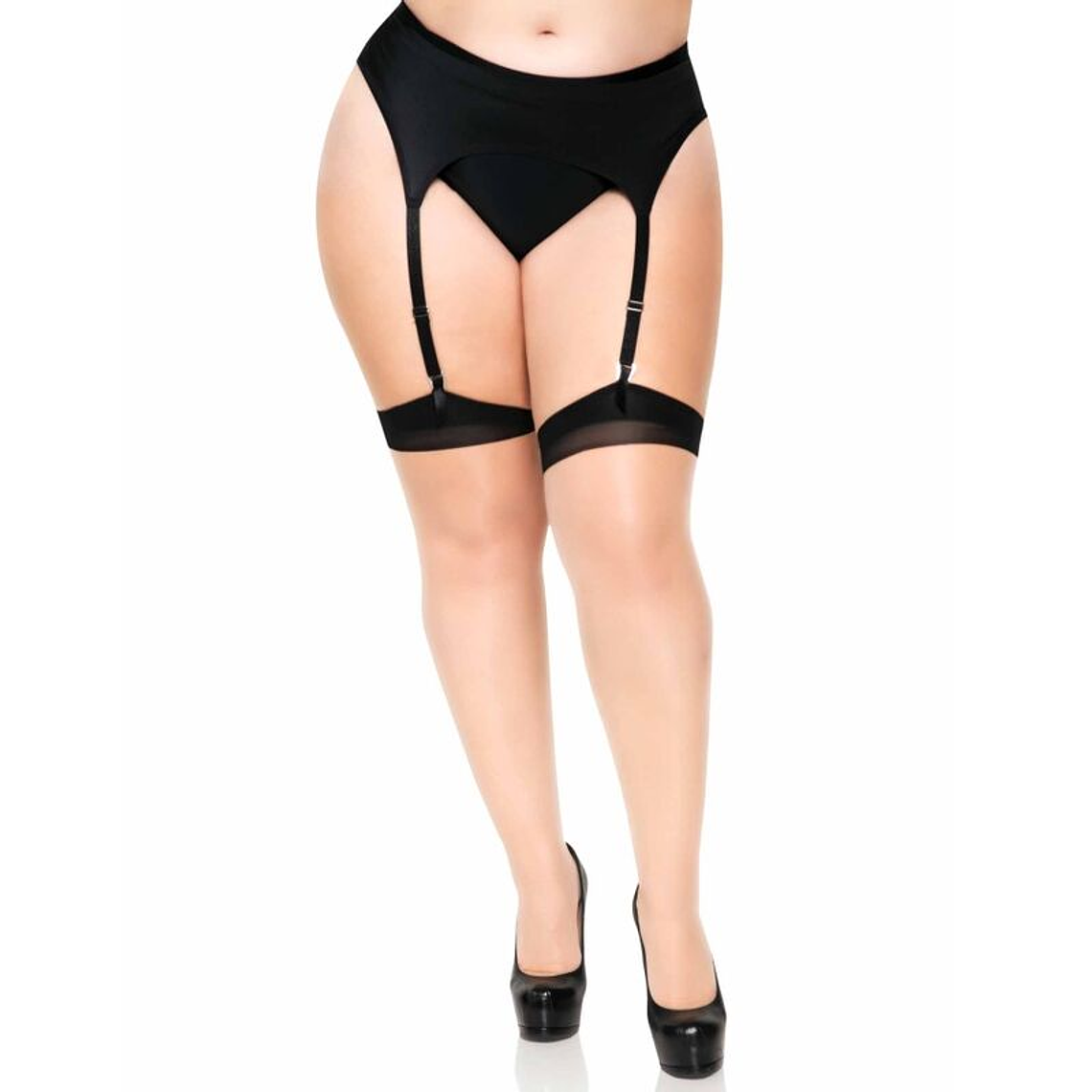 LEG AVENUE - PLUS LYCRA SHEER 2 TONS COXA ALTA COM COSTURA TRASEIRA E SALTO CUBANO 1