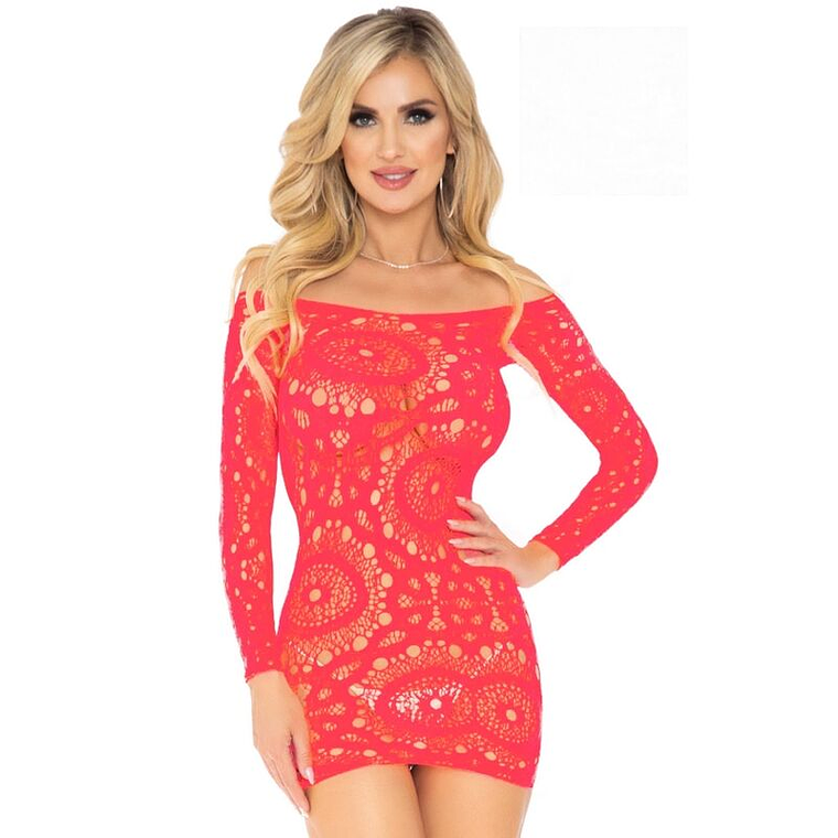 LEG AVENUE - MINI VESTIDO DE CROCHÊ DE RENDA MANGA COMPRIDA VERMELHO TAMANHO ÚNICO 1